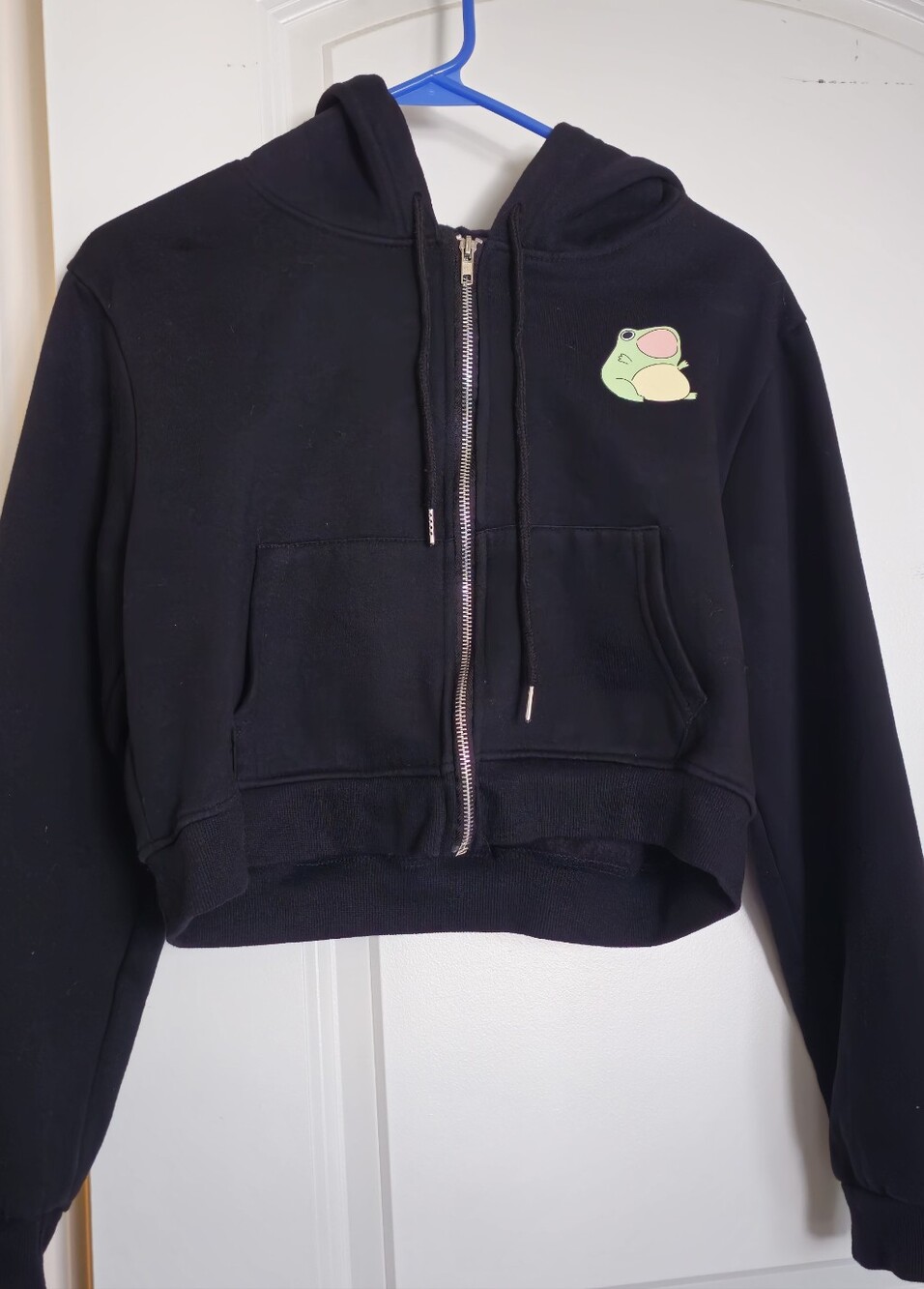 Zip Up Hoodie with Frog Patch Crop